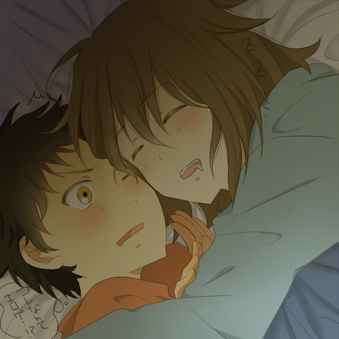 brown_eyes, brown_hair, closed_eyes, drooling, eyes_closed, hair_down, k-on!, siblings