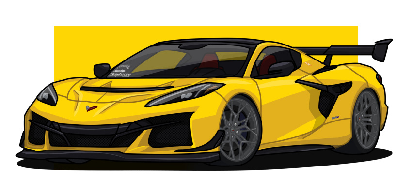 absurdres, border, car, chevrolet, chevrolet_corvette, chevrolet_corvette_c8, english_commentary, highres
