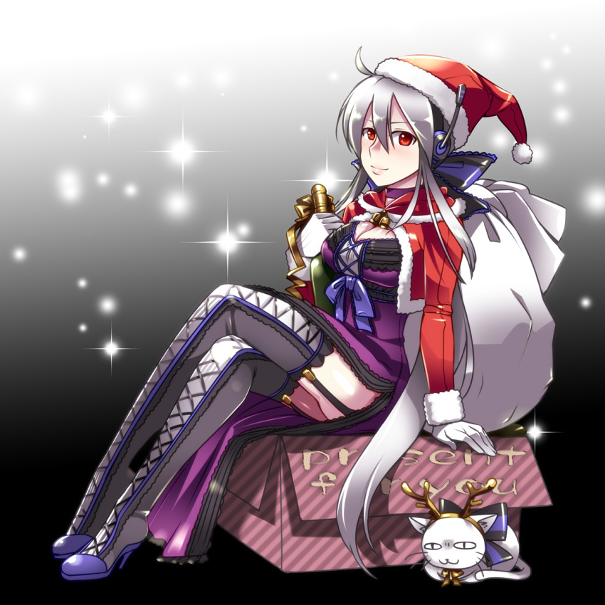 box, caffein, cardboard_box, cat, crossed_legs, garter_straps, hat, highres