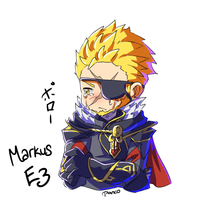 1boy, armor, artist_name, blonde_hair, blush, cape, chibi, eyepatch