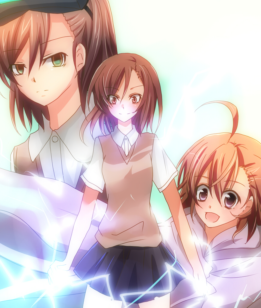 ahoge, bad_id, biribiri, brown_eyes, brown_hair, electricity, empty_eyes, head_mounted_display
