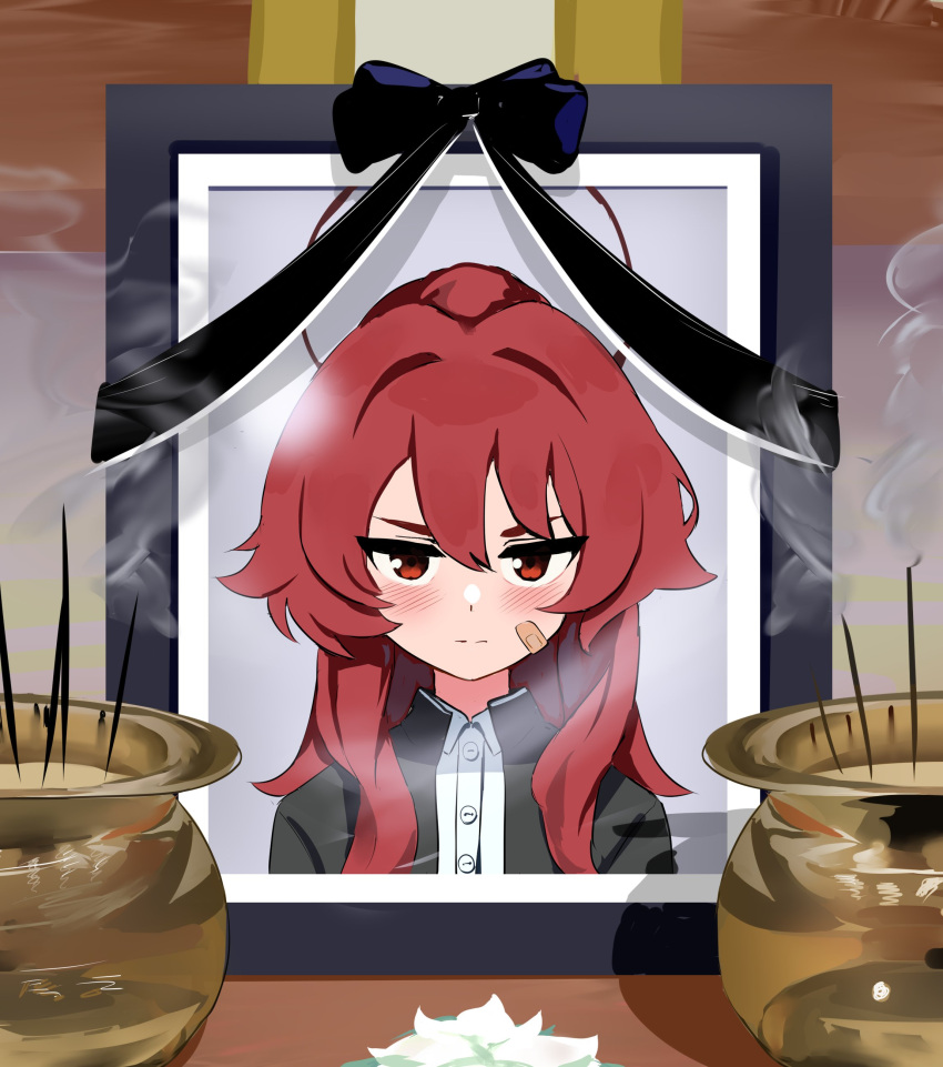 absurdres, ashiharatsumori_koito, ayo_rimaisu, bandaid, bandaid_on_cheek, bandaid_on_face, black_bow, blush