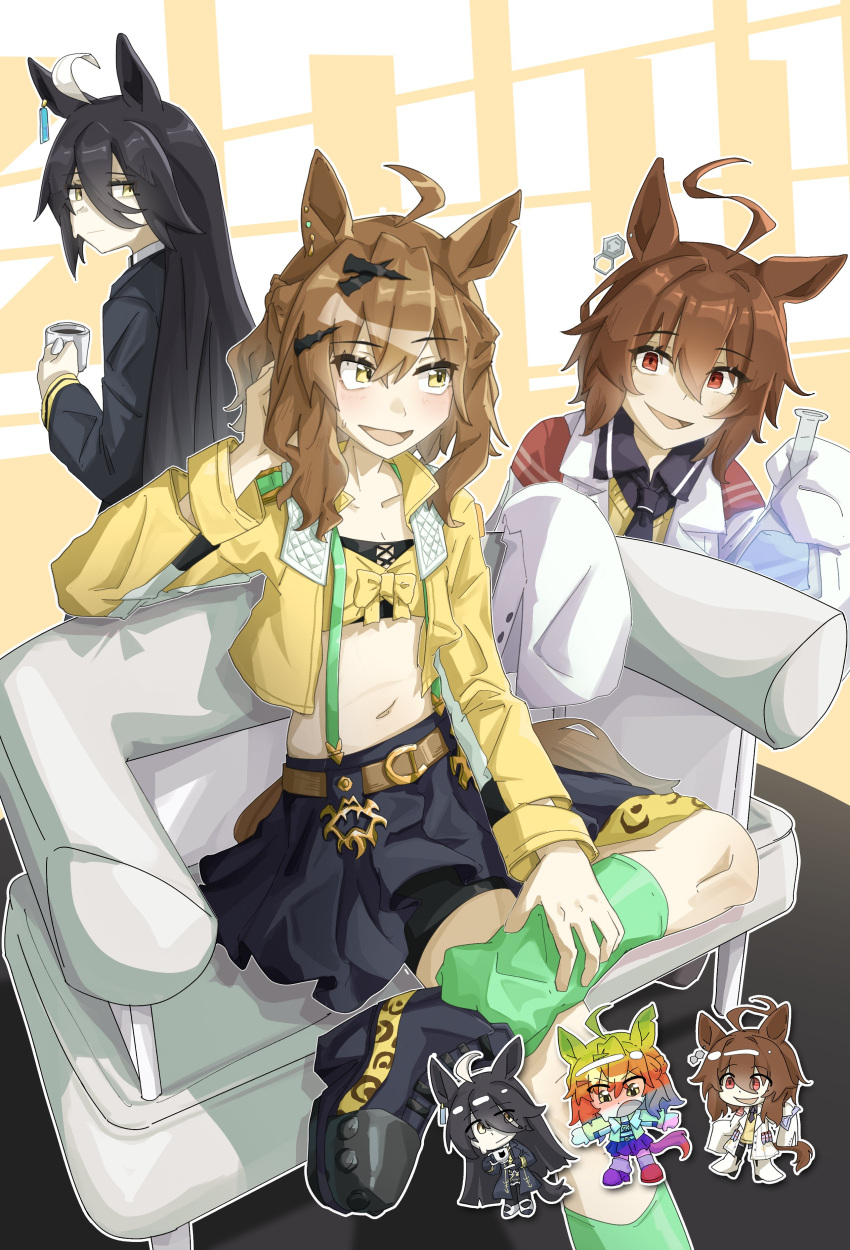 2001, 3girls, absurdres, agnes_tachyon_(umamusume), ahoge, animal_ears, black_hair, black_jacket