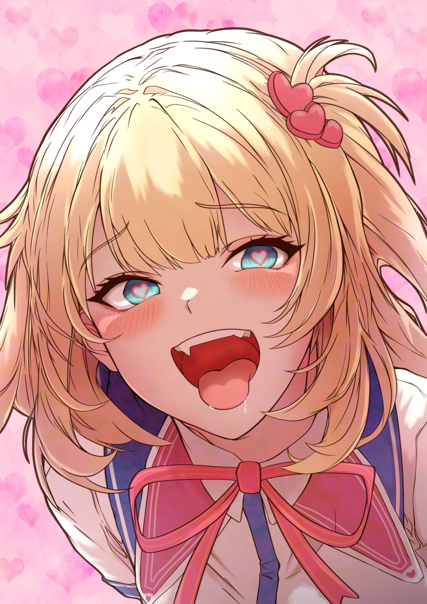 1girl, absurdres, akai_haato, akai_haato_(1st_costume), aqua_eyes, blonde_hair, blush, eyelashes