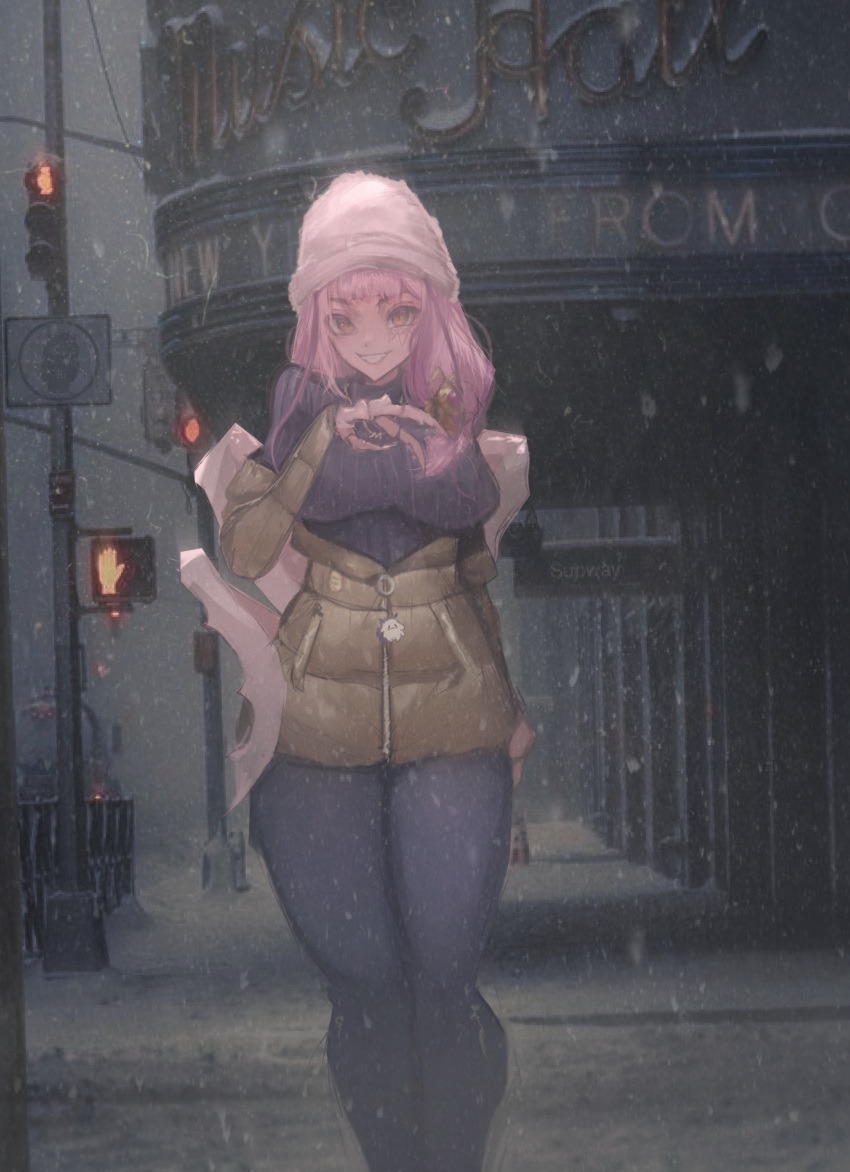 1girl, absurdres, alternate_costume, arthropod_girl, black_pants, brown_jacket, cockroach_girl, grey_sweater