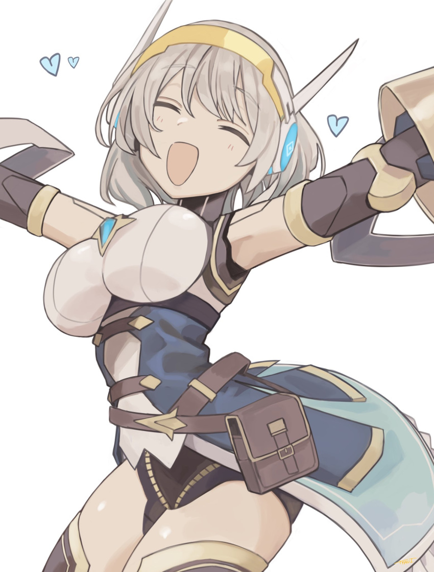 1girl, android, breasts, closed_eyes, croce_(princess_connect!), grey_hair, headband, highres