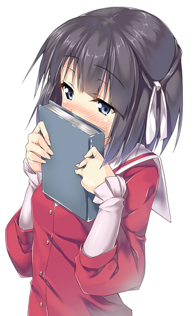 blush, book, covering, covering_mouth, hands, kami_nomi_zo_shiru_sekai, kantoku_(style), piromizu