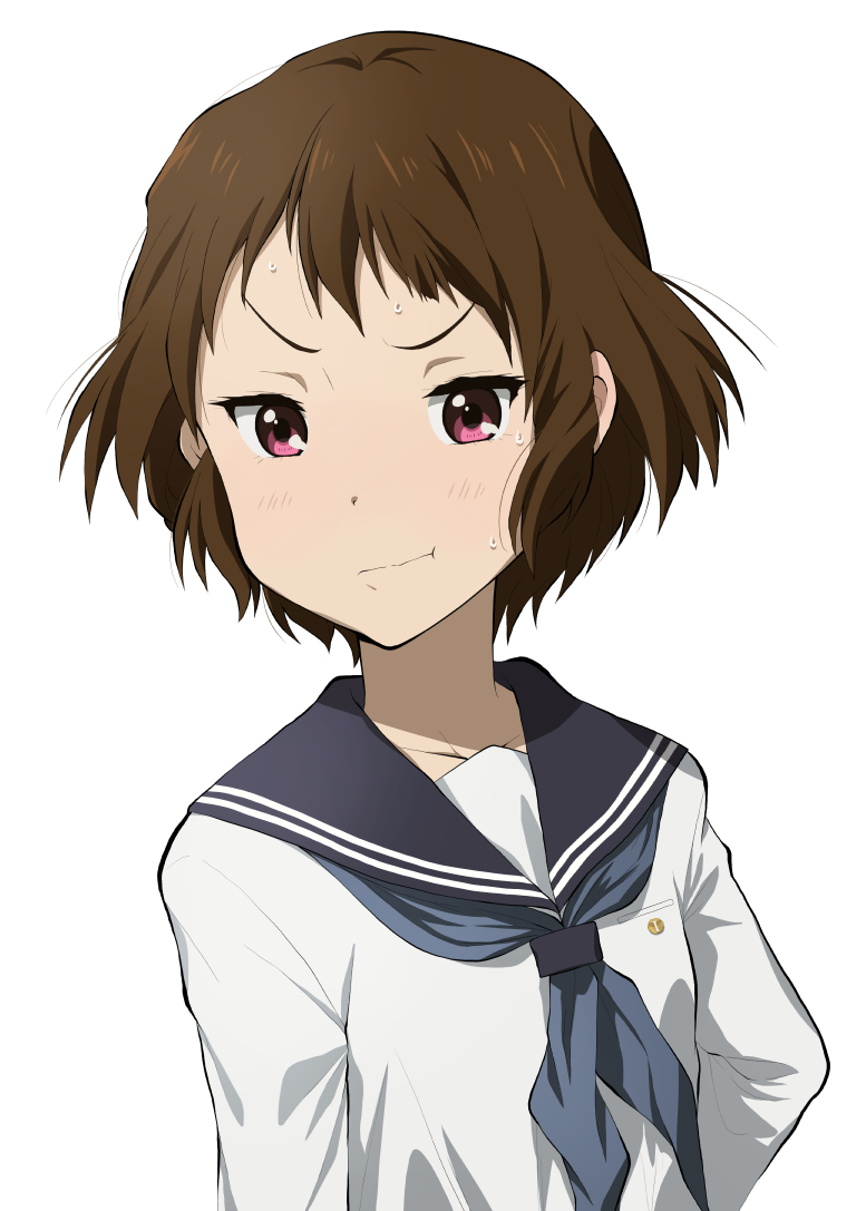 1girl, blue_neckerchief, blue_sailor_collar, brown_hair, closed_mouth, collarbone, commentary_request, hyouka