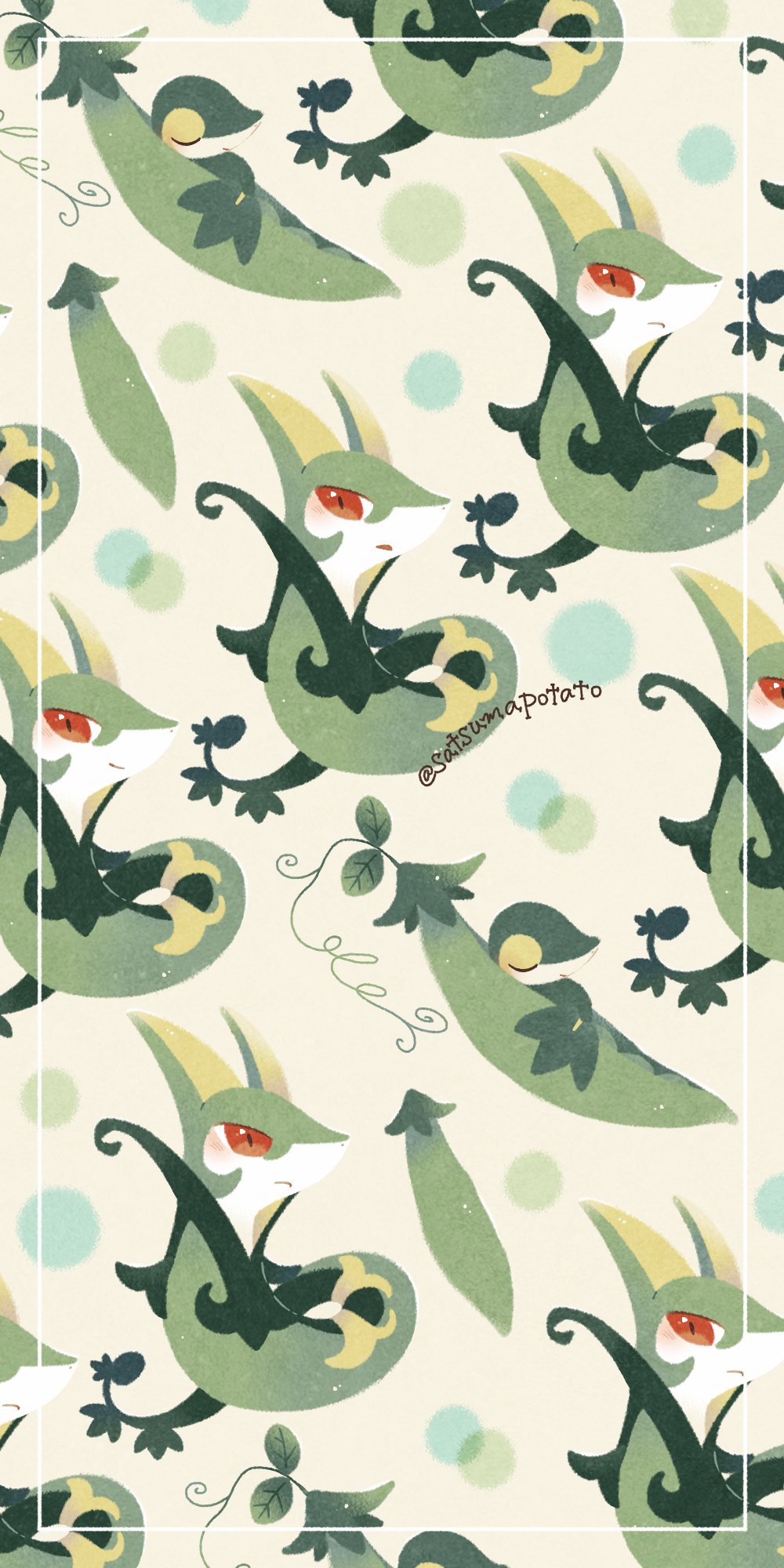 animal_focus, blush, closed_mouth, full_body, grey_background, highres, inset_border, leaf