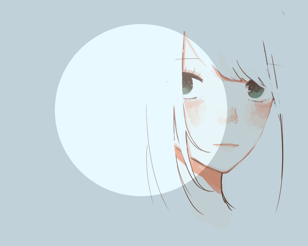 1girl, black_eyes, blending, blush, chiri_yo, circle, closed_mouth, commentary_request