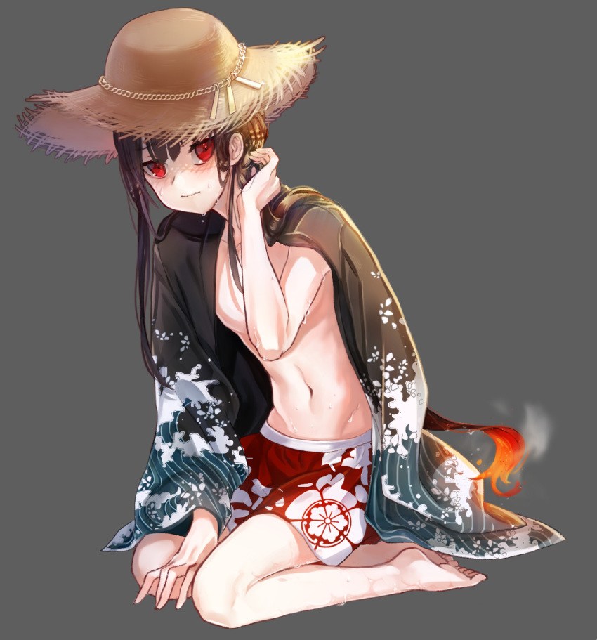 1boy, barefoot, black_background, black_cape, black_hair, blunt_bangs, cape, chain