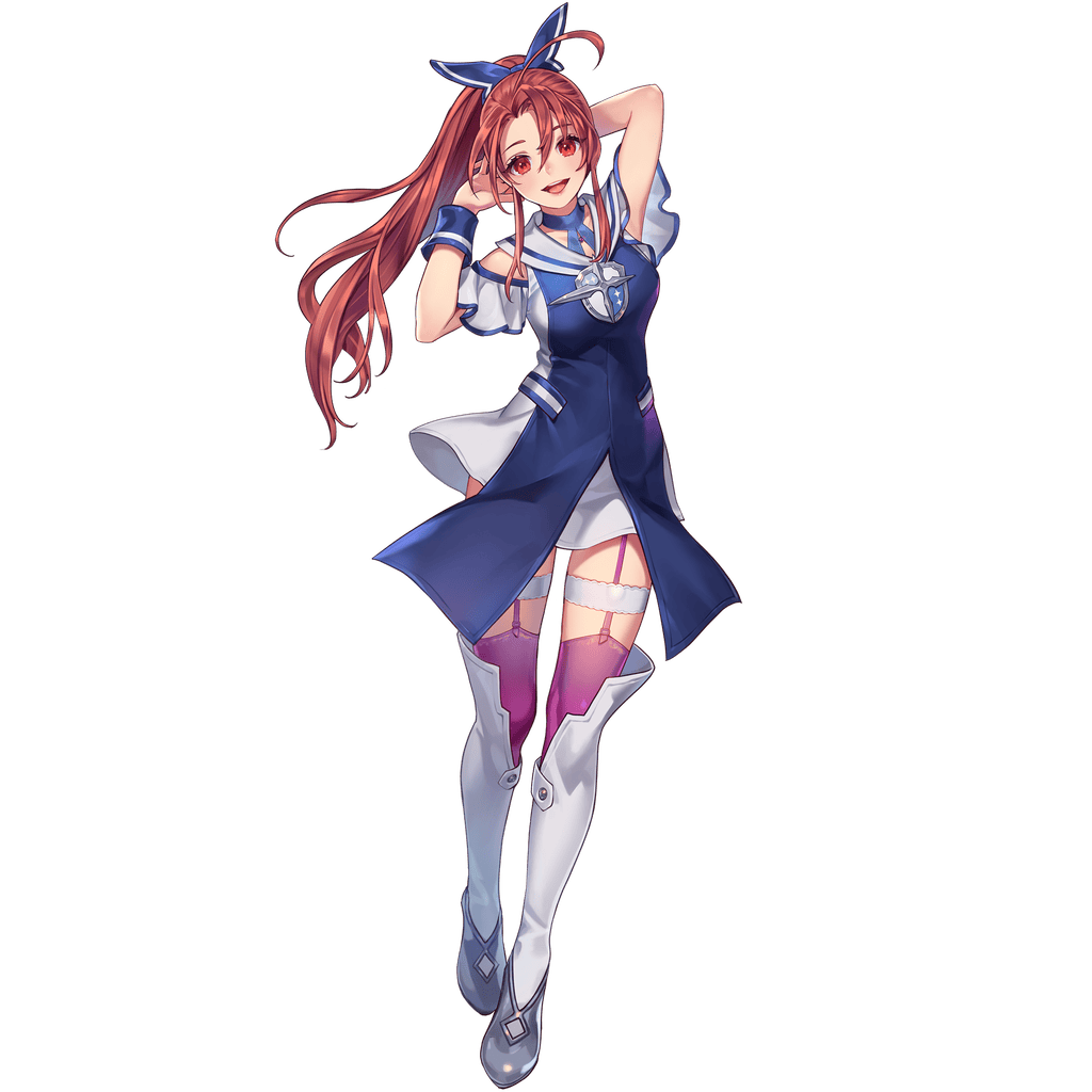 1girl, ahoge, arms_behind_head, aster_tatariqus, blue_dress, blue_ribbon, boots, dress