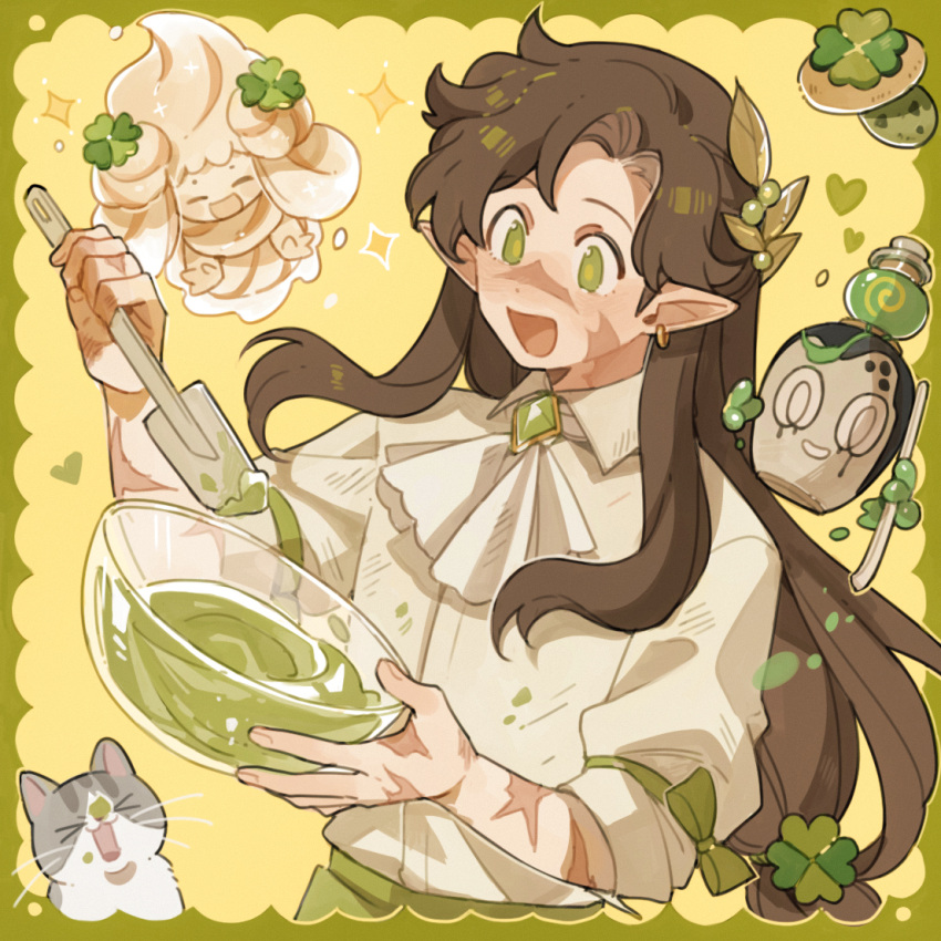 1boy, adapted_costume, alcremie, alcremie_(clover_sweet), ascot, bishounen, blush, border