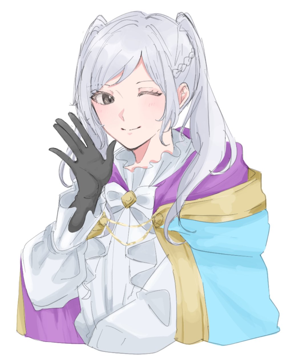 1girl, ;), black_gloves, cape, fire_emblem, fire_emblem_awakening, fire_emblem_heroes, gloves