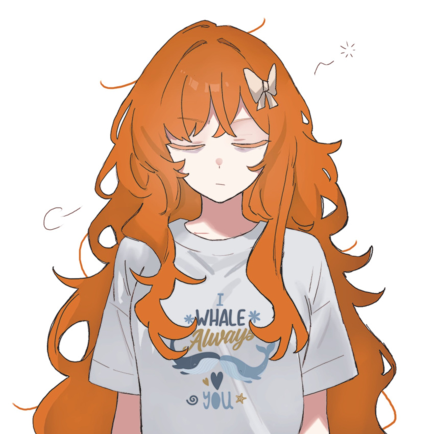 1girl, bow, closed_eyes, closed_mouth, hair_bow, highres, ishmael_(project_moon), limbus_company