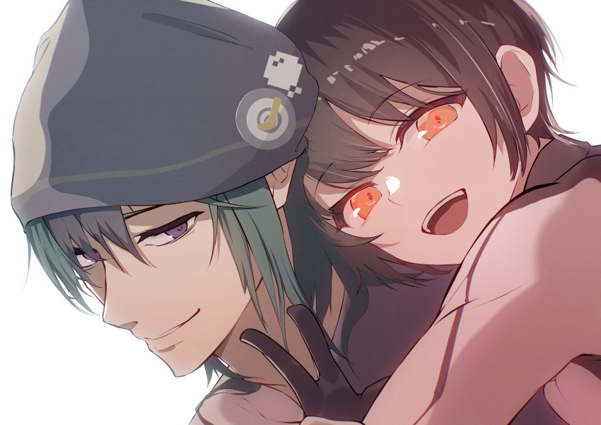 1boy, 1girl, absurdres, beanie, black_hair, breasts, from_side, girls'_frontline_neural_cloud