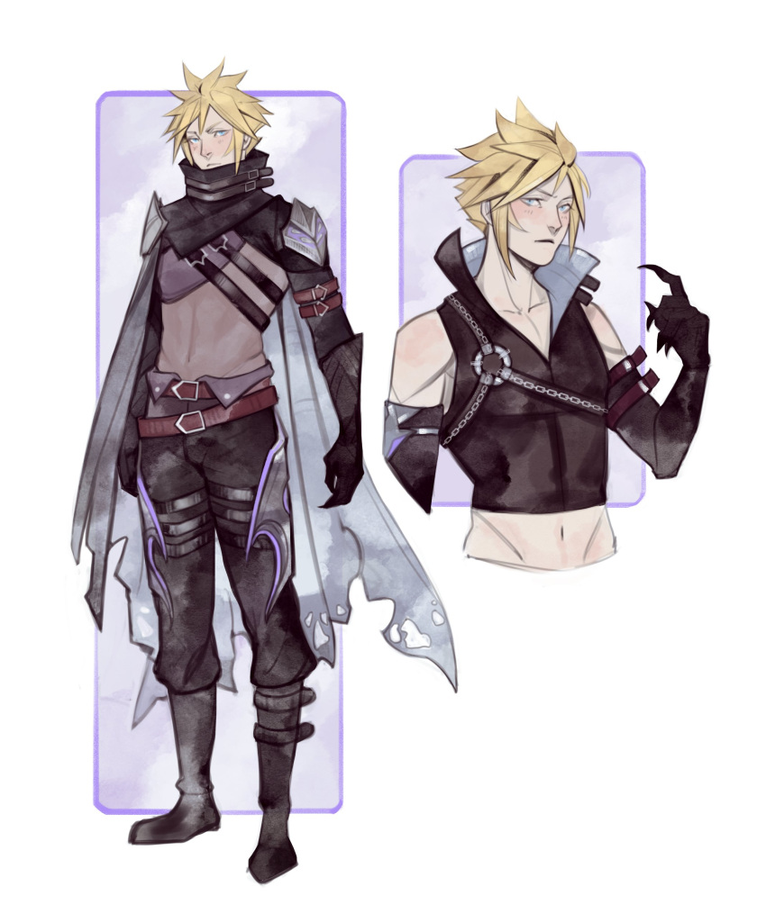 1boy, absurdres, armor, bare_shoulders, belt, black_armor, black_footwear, black_gloves