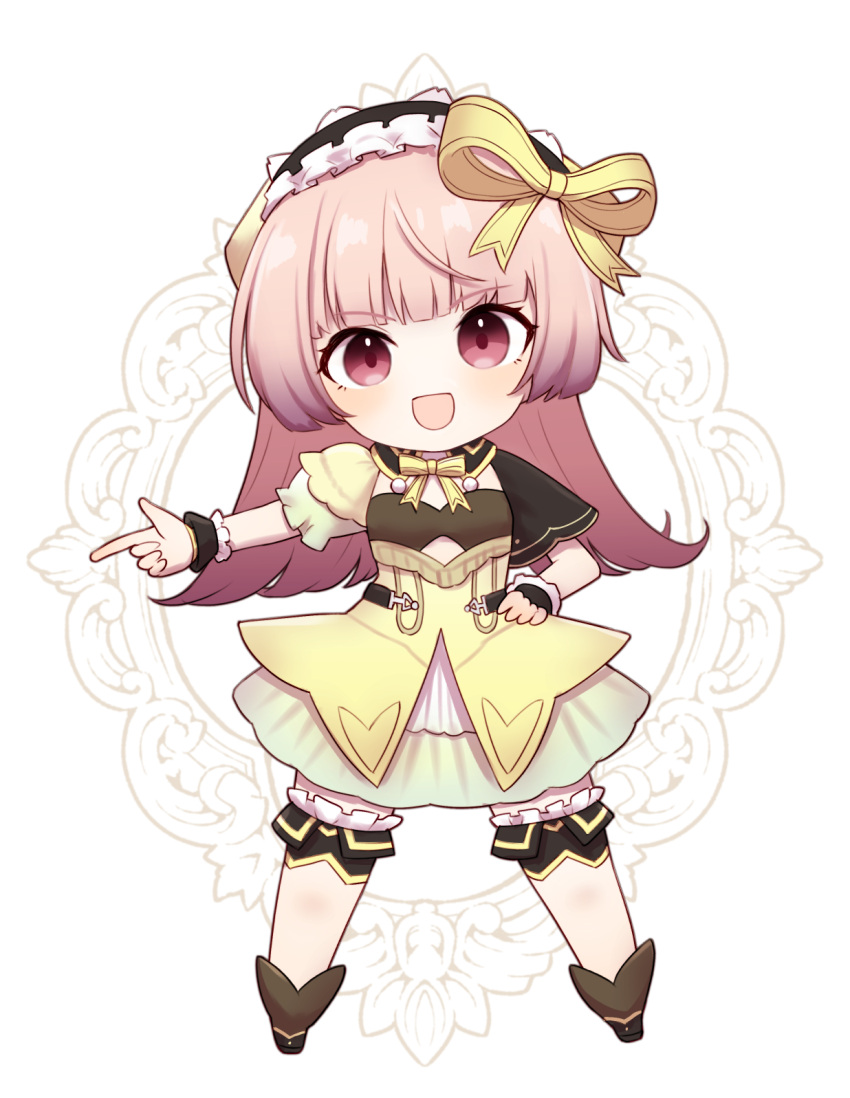 1girl, :d, atelier_(series), atelier_lydie_&amp;_suelle, chibi, dress, full_body, hair_ribbon