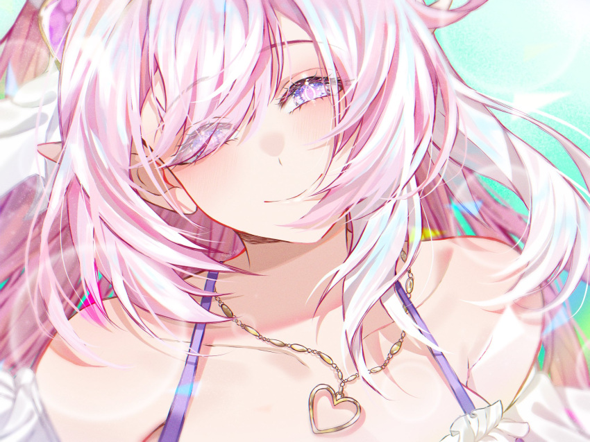 1girl, aqua_background, bare_shoulders, bikini, collarbone, elf, elysia_(herrscher_of_human:_ego)_(honkai_impact), elysia_(honkai_impact)