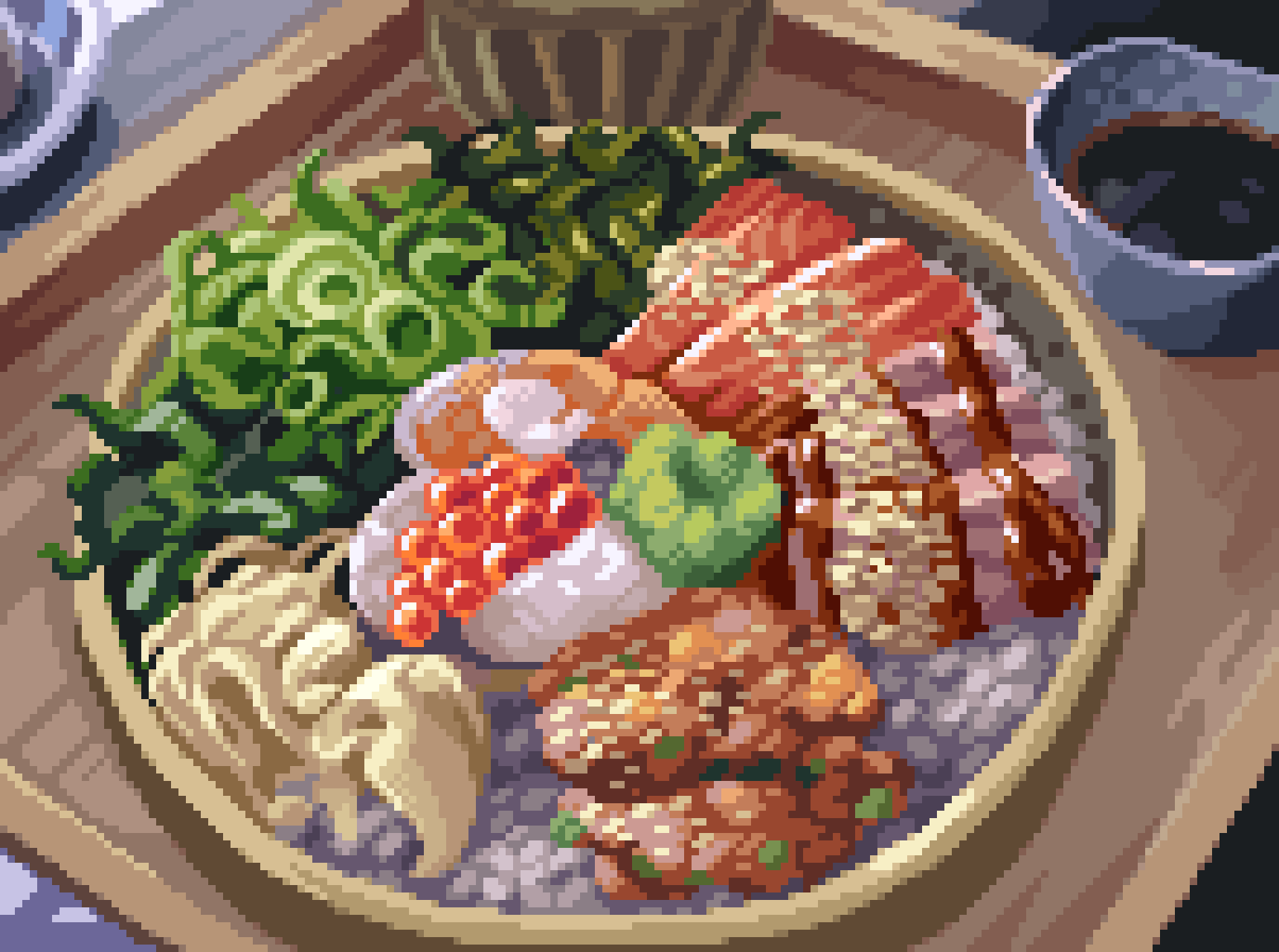 fish_(food), food, food_focus, highres, ikura_(food), meat, no_humans, original