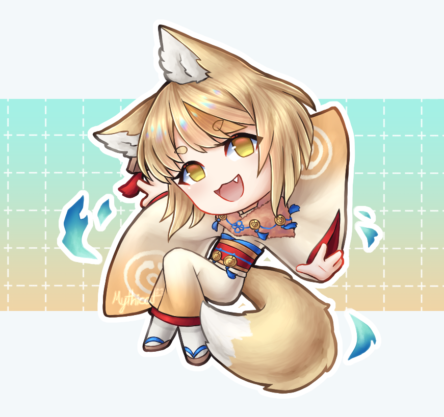 1girl, animal_ears, blonde_hair, chibi, fire_emblem, fire_emblem_fates, fire_emblem_heroes, fox_ears