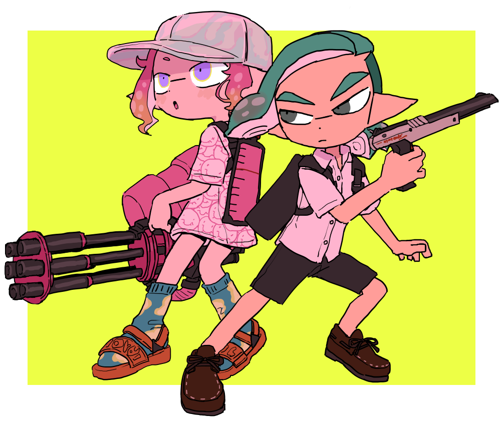 1boy, 1girl, aoba_(ikuta_semi), aqua_hair, baseball_cap, bike_shorts, colored_inner_hair, forehead
