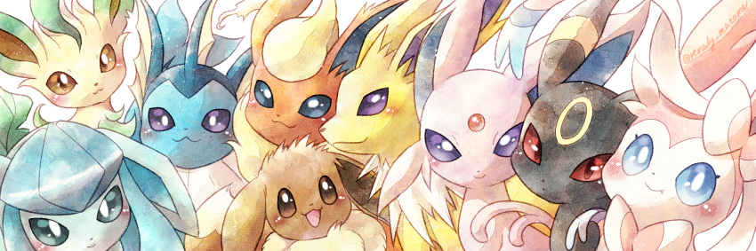 :3, animal_focus, artist_name, blue_eyes, blush, bow, brown_eyes, chest_tuft