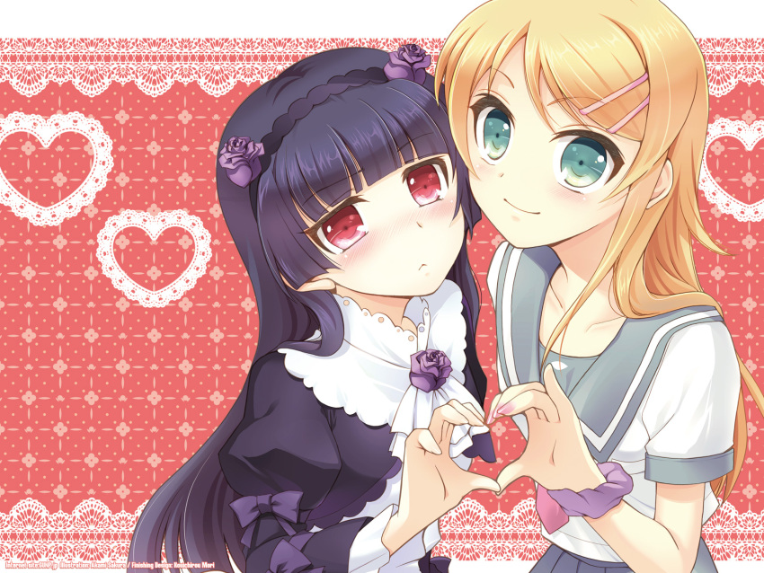 black_hair, blonde_hair, dress, gokou_ruri, gothic_lolita, green_eyes, gunp, heart