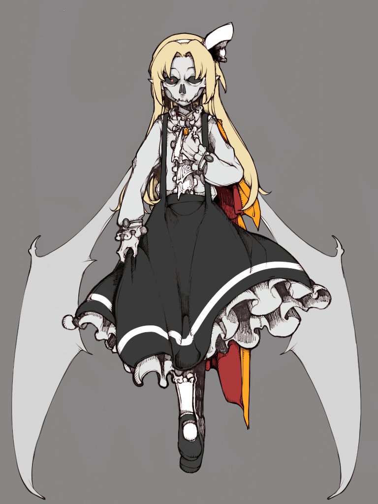 1girl, black_footwear, black_skirt, blonde_hair, bolos, bow, cape, center_frills