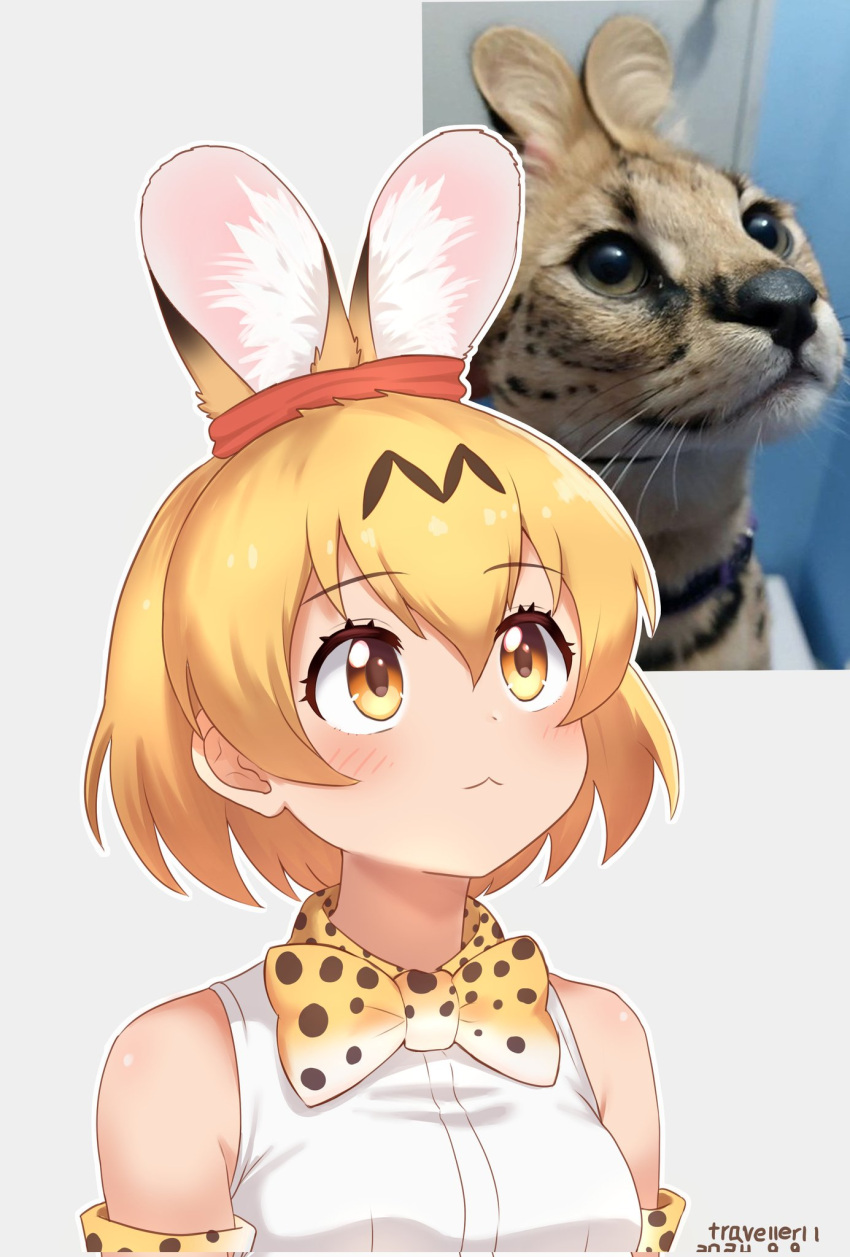 1girl, :3, animal_ears, blonde_hair, blush, bow, bowtie, cat_ears