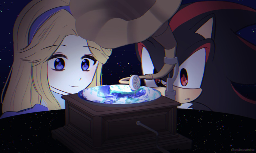 1boy, 1girl, animal_ears, animal_nose, blonde_hair, blue_eyes, blue_hairband, closed_mouth