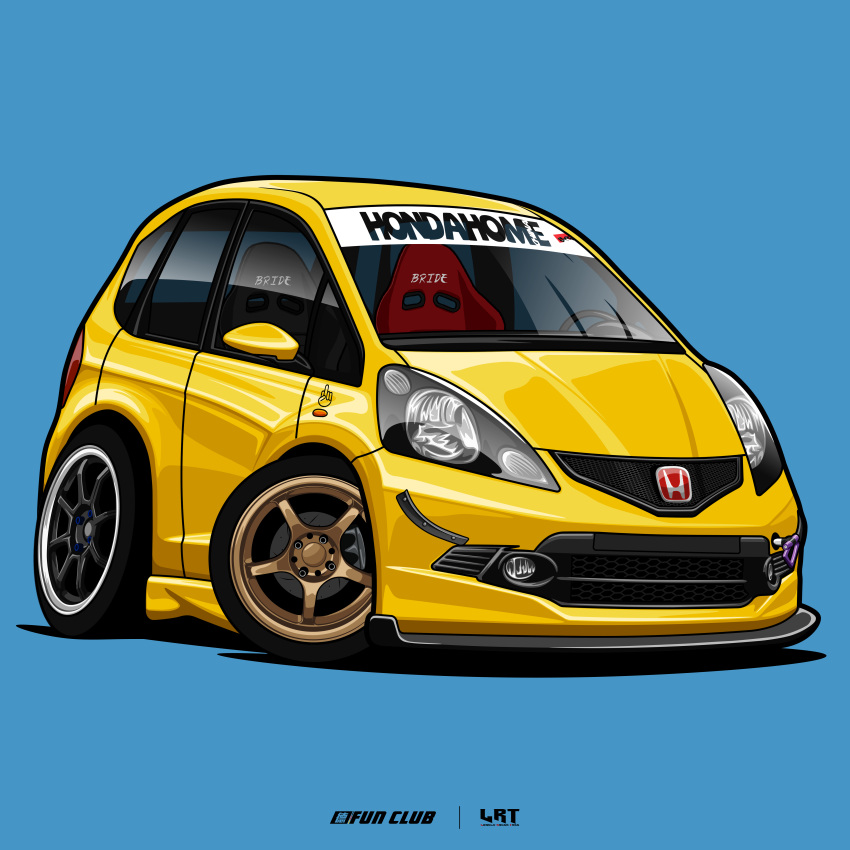 absurdres, blue_background, car, chibi, choro-q, highres, honda, honda_fit