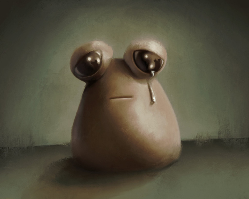 :|, closed_mouth, commentary, creature, crying, english_commentary, green_background, highres