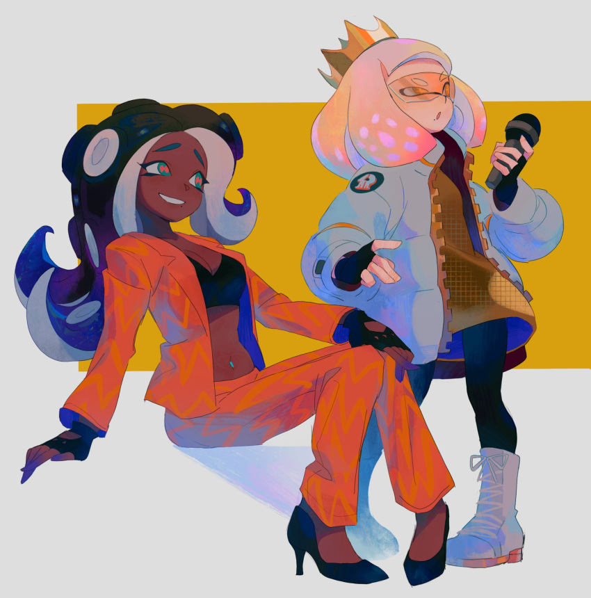 2girls, breasts, cephalopod_eyes, gradient_hair, highres, jacket, lisa_(mochii_lisa), long_hair