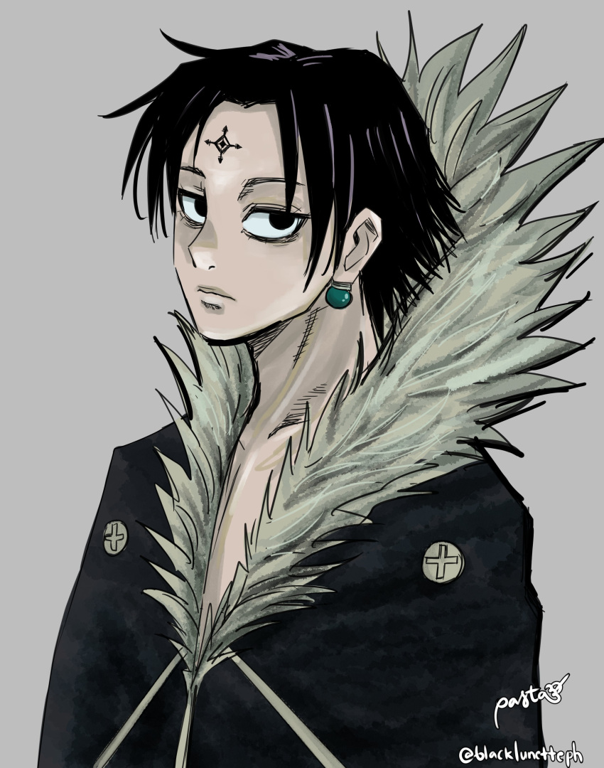 1boy, absurdres, akutami_gege_(style), bags_under_eyes, black_coat, black_eyes, black_hair, black_lunette