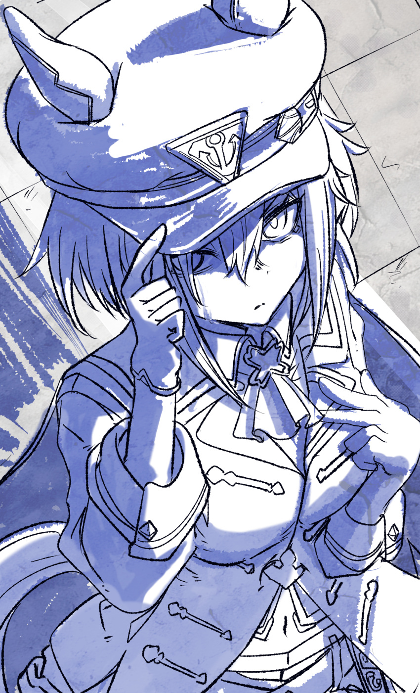 1girl, anchor_symbol, animal_ears, ascot, breasts, cheval_grand_(umamusume), coat, ear_covers