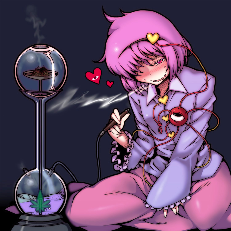 drugs, gyo, hair_over_one_eye, hairband, heart, hookah, komeiji_satori, marijuana
