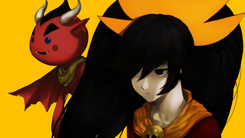 1girl, absurdres, ashley_(warioware), big_hair, black_eyes, black_hair, blush_stickers, closed_mouth