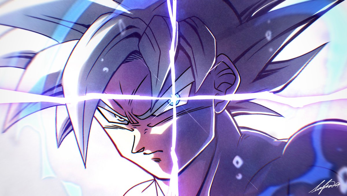 1boy, close-up, dragon_ball, dragon_ball_super, glowing, glowing_eye, grey_hair, lafia_db
