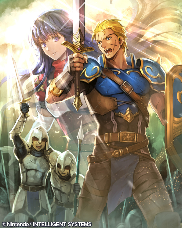 1boy, armor, blonde_hair, blue_armor, blue_eyes, blue_hair, caeda_(fire_emblem), chest_belt