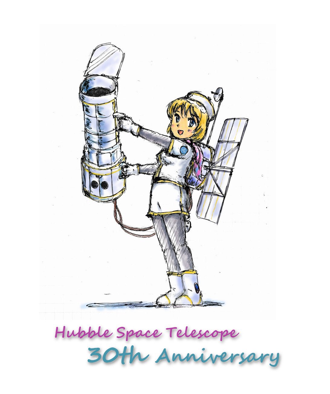 1girl, backpack, bag, beret, blonde_hair, english_text, full_body, gloves