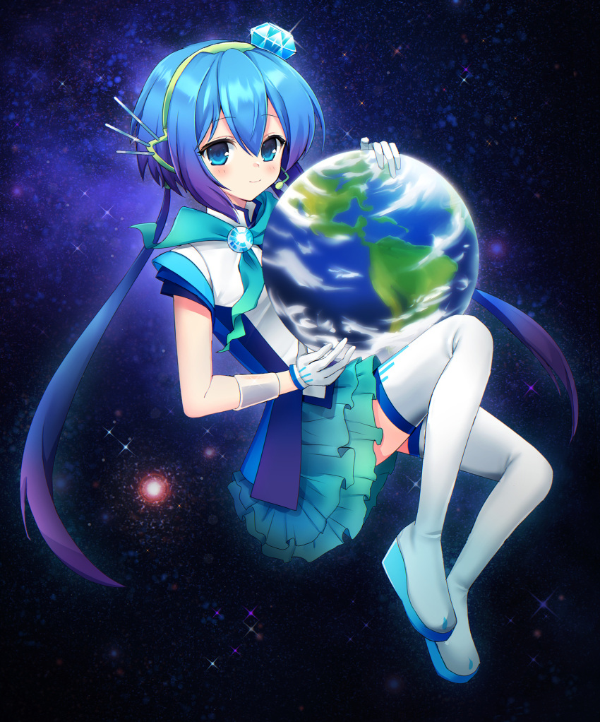 1girl, 2000s_(style), aoki_lapis, blue_eyes, blue_hair, blush, commentary, contributi0ns