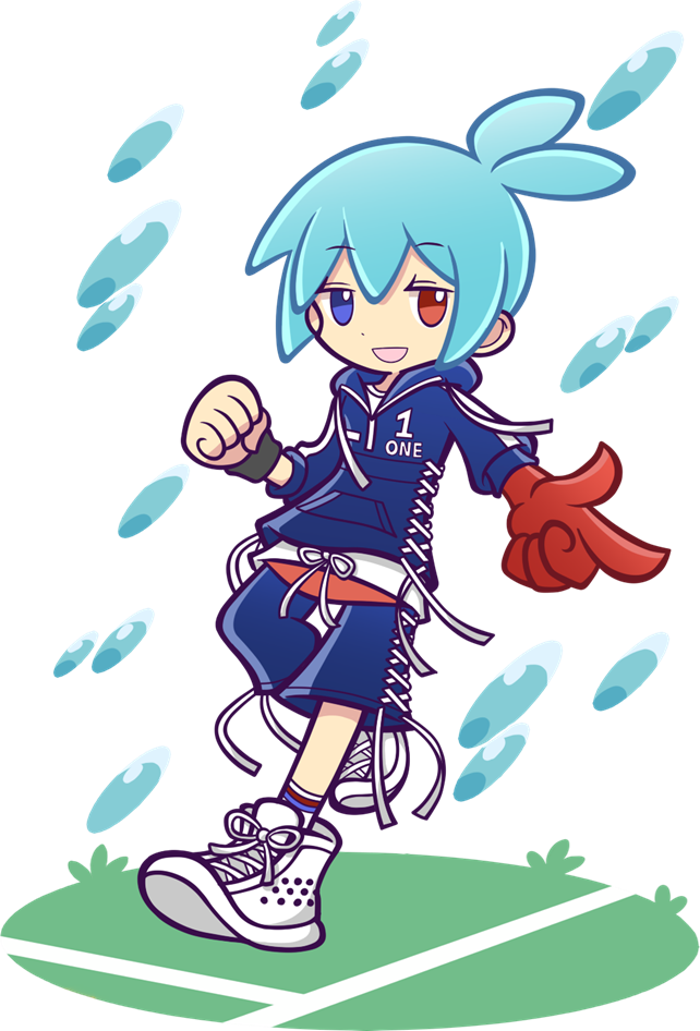 1boy, :d, alternate_costume, antenna_hair, asymmetrical_arms, blue_eyes, blue_hair, blue_hoodie