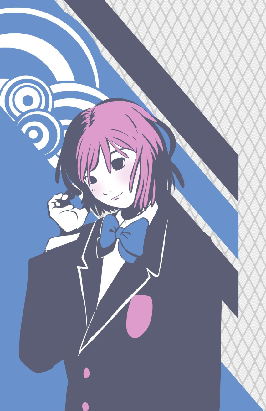 1girl, asagiri_minori, black_eyes, black_jacket, blue_bow, blue_bowtie, bow, bowtie