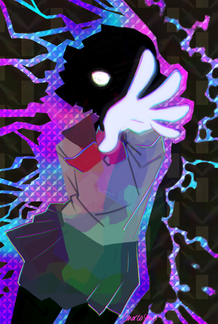 1girl, arm_behind_back, aura, charcoyours, commentary, genderswap, genderswap_(mtf), glowing