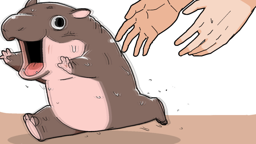 1other, animal_focus, baby_animal, dirt, full_body, highres, hippopotamus, mashira_ma_saru