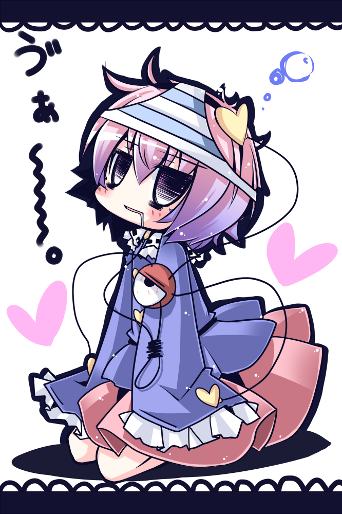 bloodshot_eyes, blush, chibi, drooling, flat_gaze, futase_hijiri, hairband, heart