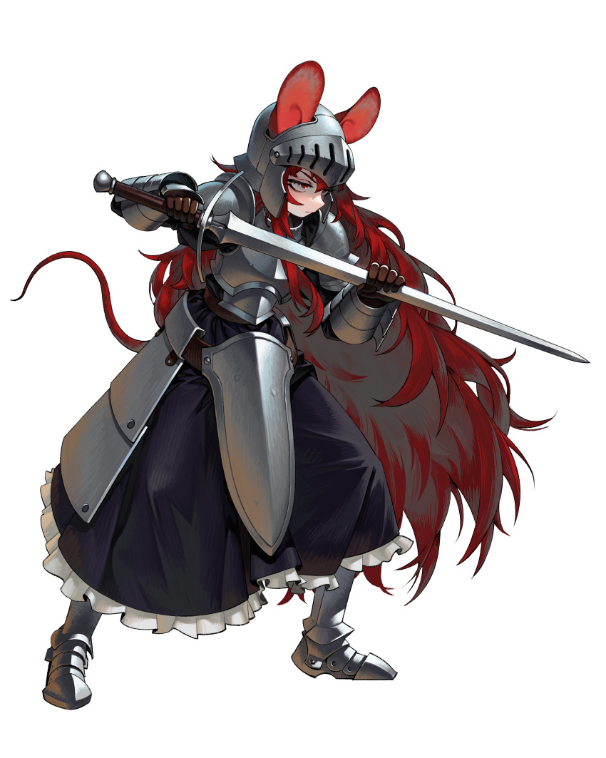1girl, absurdres, animal_ears, armor, breastplate, commentary, full_body, gemi_ningen