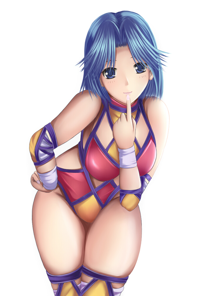 blue_eyes, blue_hair, breasts, leotard, nanacy7, ogawa_hikaru, short_hair, solo