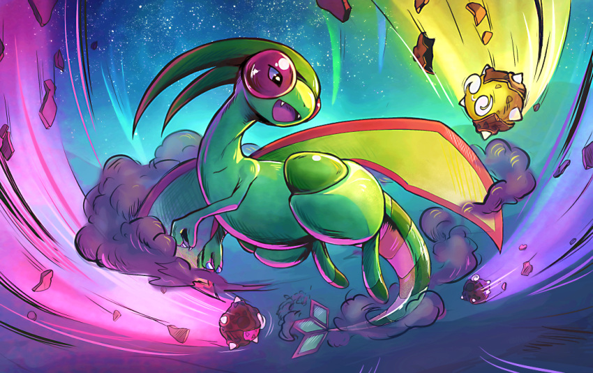 :d, alt_text, animal_focus, commentary, dynamic_pose, english_commentary, fangs, flygon